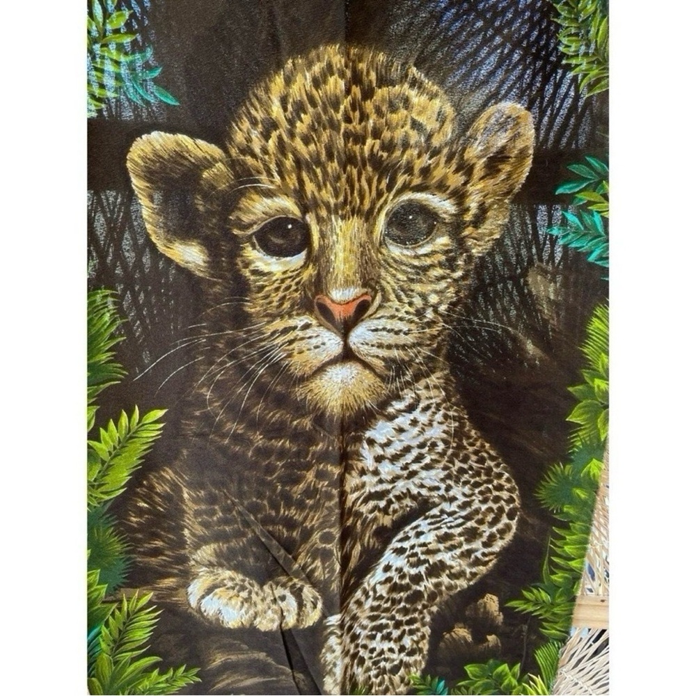Vintage Wesco-Reltex Leopard Cub Jungle Safari Fabric Panel for tapestry sewing - Picture 2 of 3